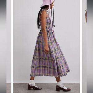 NWOT! DAMSON MADDER 💜 Hettie Midi Dress in Purple Plaid Sold out